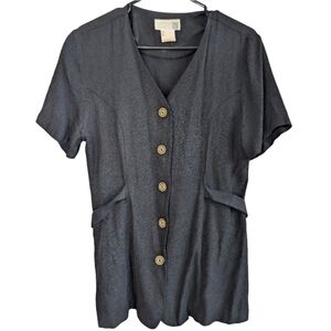 Vintage Cleo Petites‎ Size 12 Black Button-up Shirts